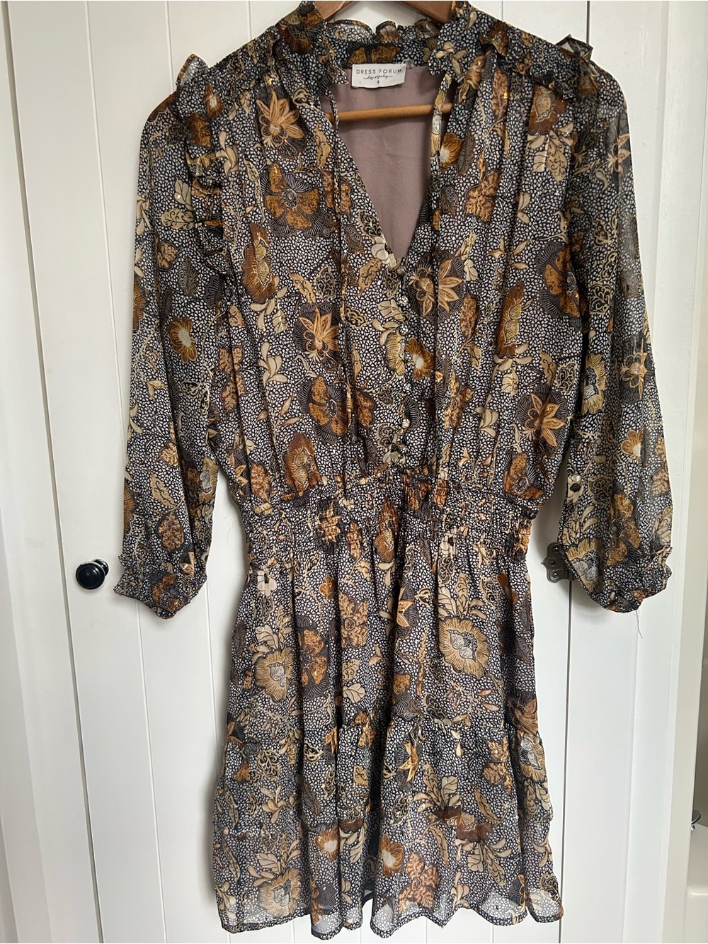 Dress Forum Brown and Black Floral Tiered Midi Dress
